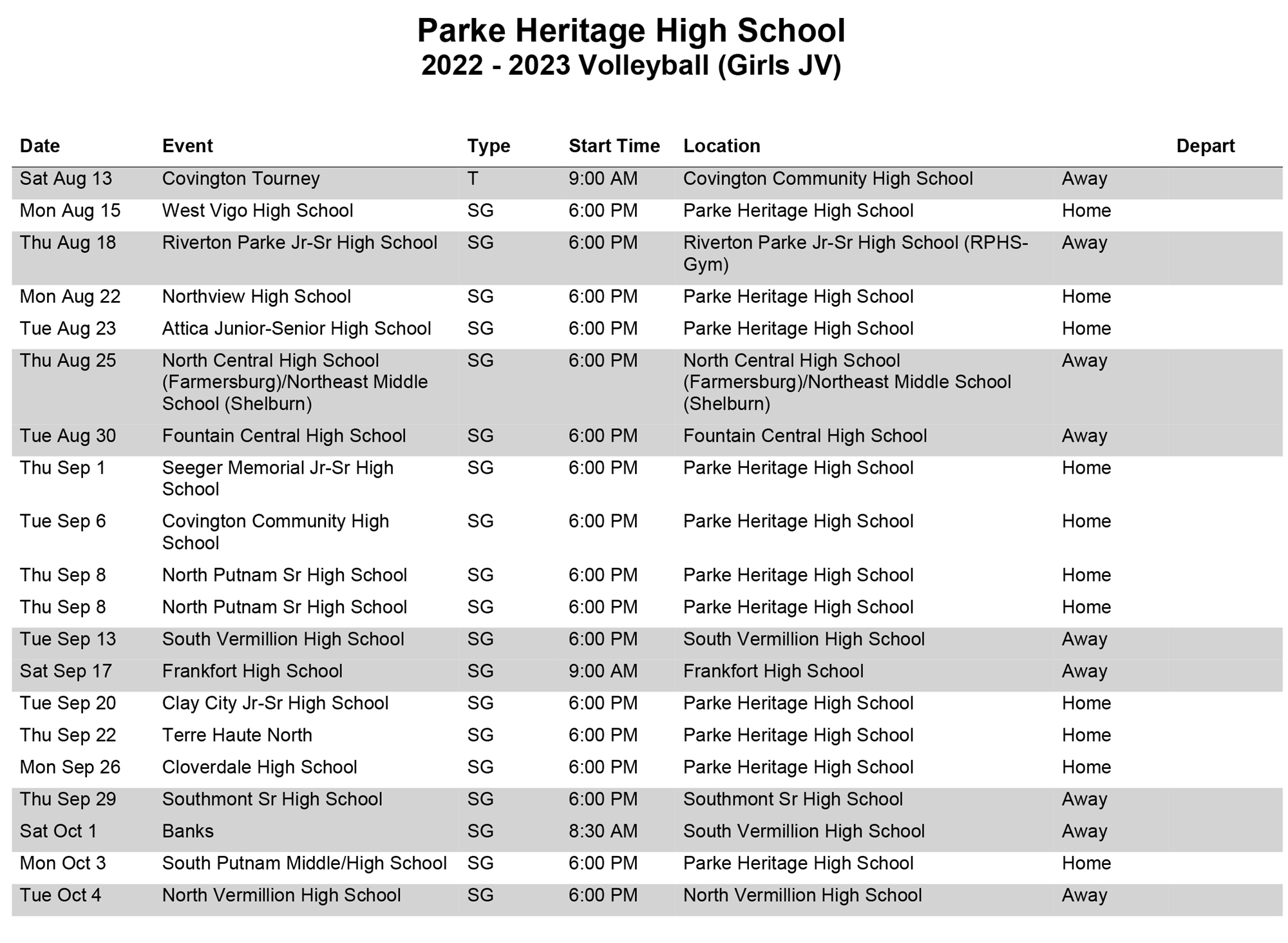JV volleyball schedule